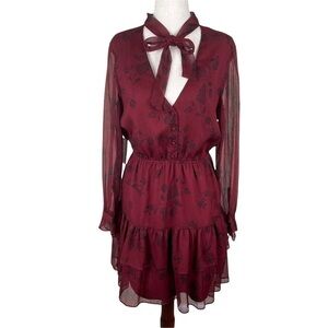 BB Dakota Wine Floral Long Sleeve Dress